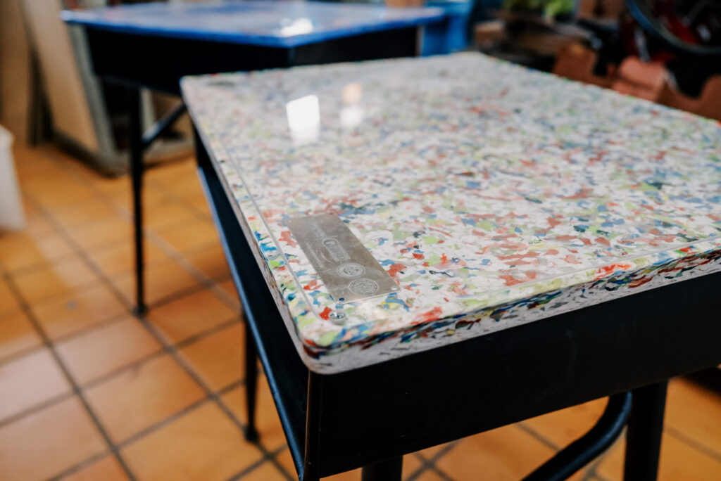 Above is one of two refurbished desk prototypes created at the G3 Makerspace & Innovation Hub. The desktop, made from recyclable plastics, can also be used as a dry-erase board.