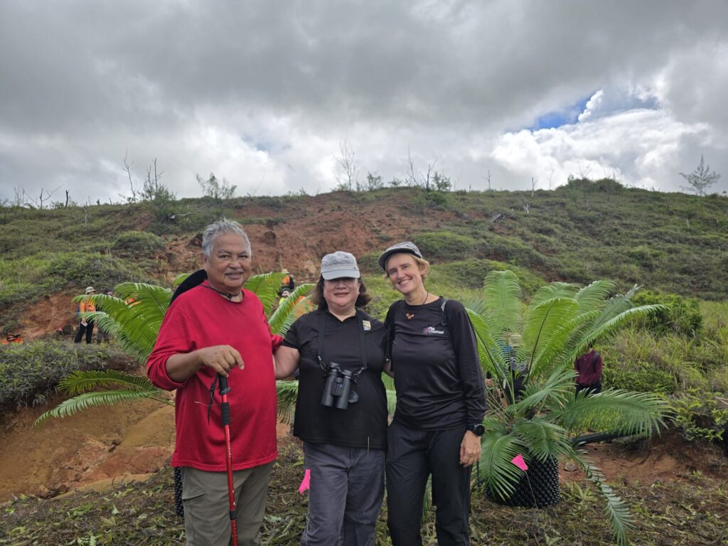 From left: Joe Quinata, Guam Preservation Trust Chief Program Officer; Jacqueline Flores, U.S. Fish and Wildlife Service Mariana Islands Supervisor; and Dr. Else Demeulenaere, UOG Center for Island Sustainability and Sea Grant Associate Director for Natural Resources, during the August outplanting activity organized by UOG CIS & Sea Grant’s ICL in partnership with GPT and USFWS.