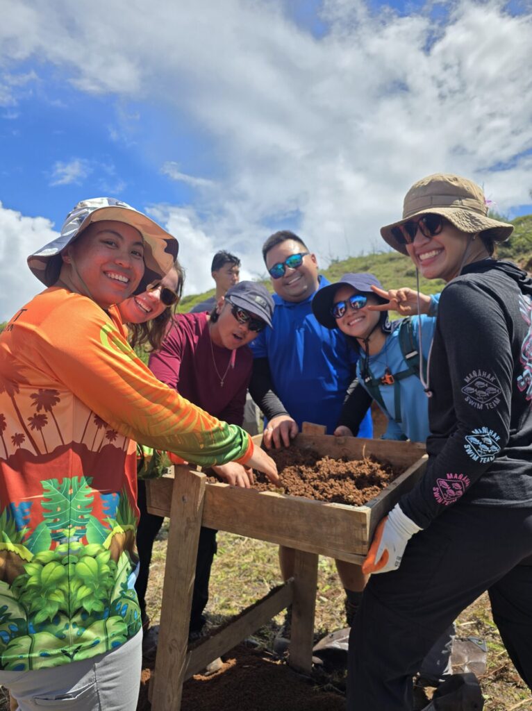UOG Center for Island Sustainability and Sea Grant’s Island Conservation Lab team and interns, along with U.S. Fish and Wildlife Service partners, assist the Guam Preservation Trust by carefully sifting soil during the August out-planting activity organized by UOG CIS & Sea Grant’s ICL in partnership with GPT and USFWS.