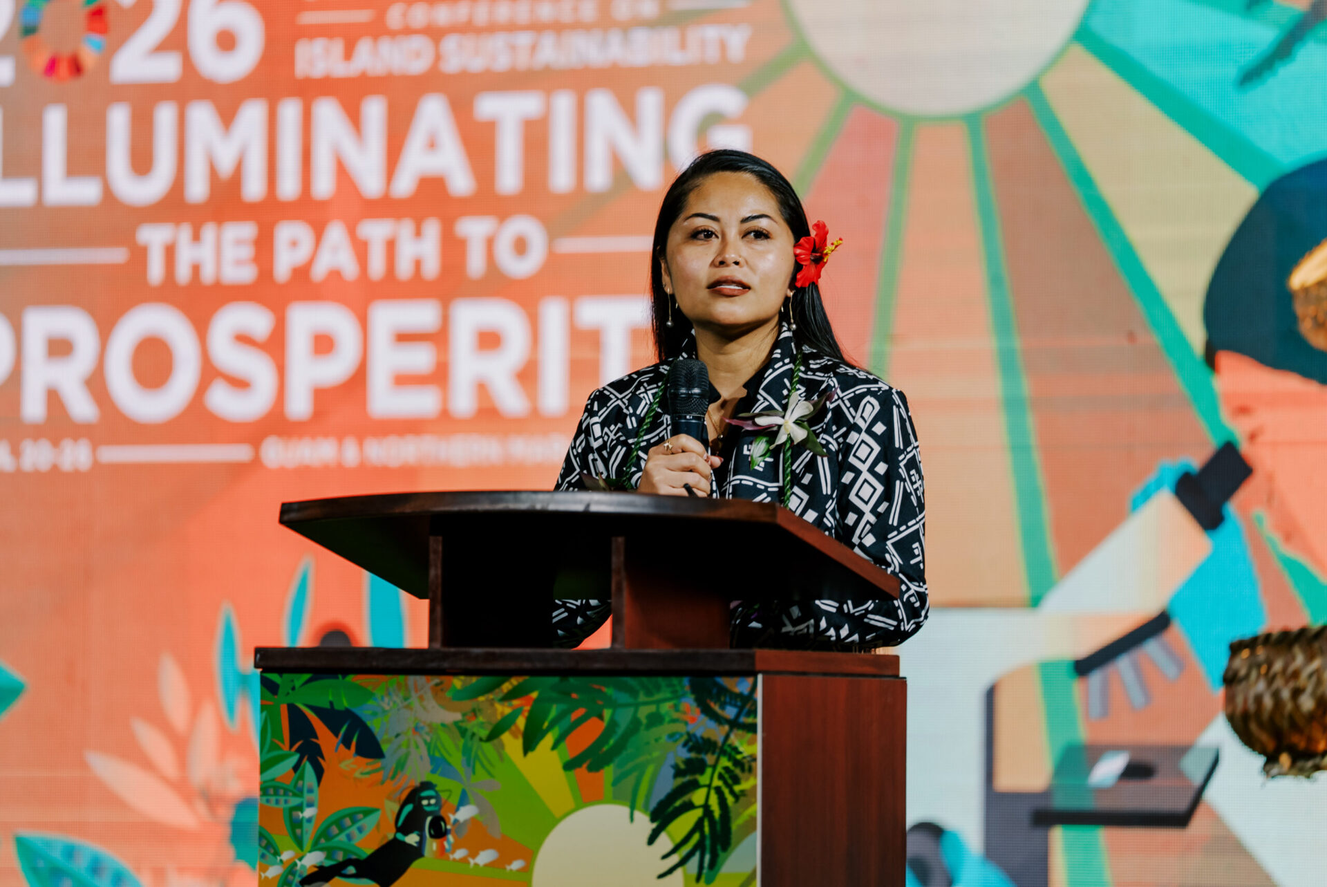 Sabrina Suluai-Mahuka speaks at the 17th UOG Conference on Island Sustainability.