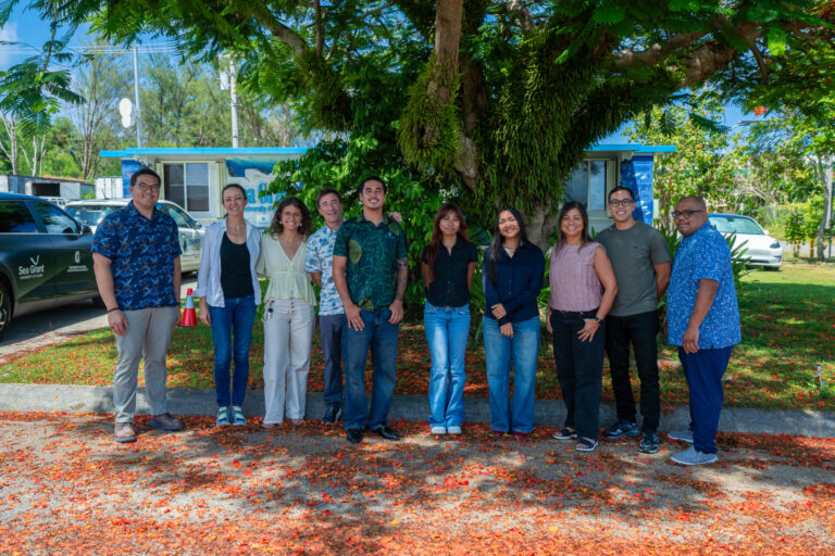 The three fellows from Guam and the CNMI worked with Peter Houk, Ph.D. and his team at the UOG Marine Laboratory during the program. They worked with regional coral conservation efforts throughout Micronesia.