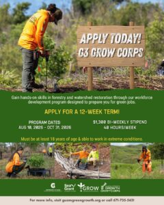 Flyer soliciting applicants to the 2026 G3 GROW Conservation Corps.